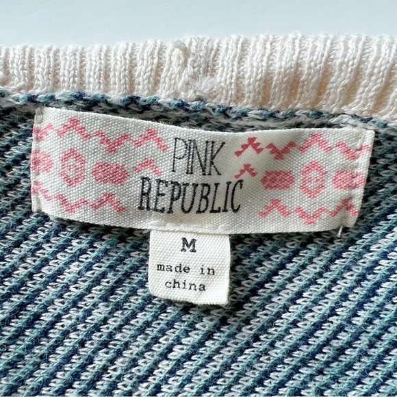 Pink Republic Navy Blue and Cream Aztec Tribal Open Front Cardigan, Medium - Picture 7 of 9